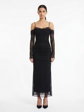 HOUSE OF CB 'Katarina' Black Mesh and Lace Sheer Sweetheart Corset Maxi Dress